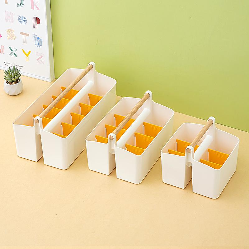 Handheld Colored Pencil & Marker Storage Box with Compartments – Large Capacity Pen & Brush Organizer for Students