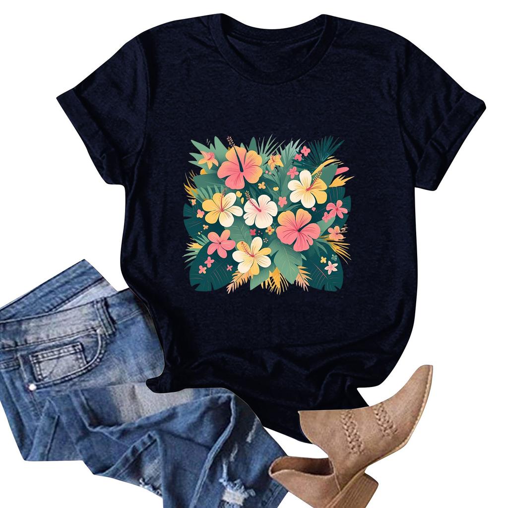Women's Fashion Casual Hawaiian Print Short Sleeve T-Shirt Top Short Sleeve T-Shirt Top