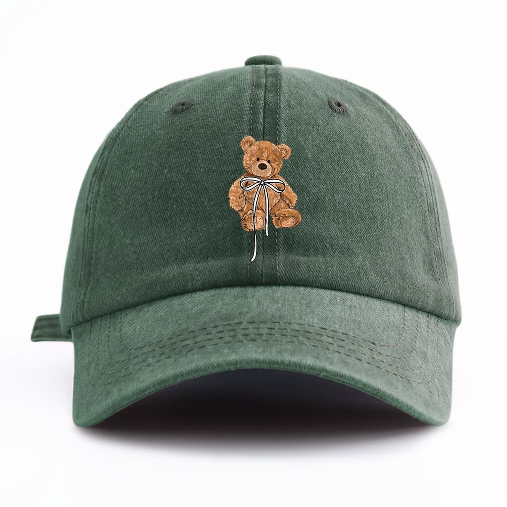 1pc Bow Bear Print Washed Baseball Cap for Adults  Minimalist Retro Style Casual Soft Adjustable Dad Hat Perfect As Gift