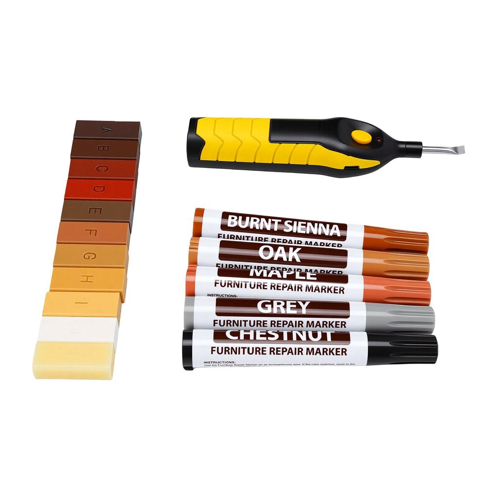 Laminatboden Reparaturset Heißschmelz Reparaturstift 11 Farben Wachsstift 5 Farben Möbelmarker zum Ausbessern von Bodenrissen