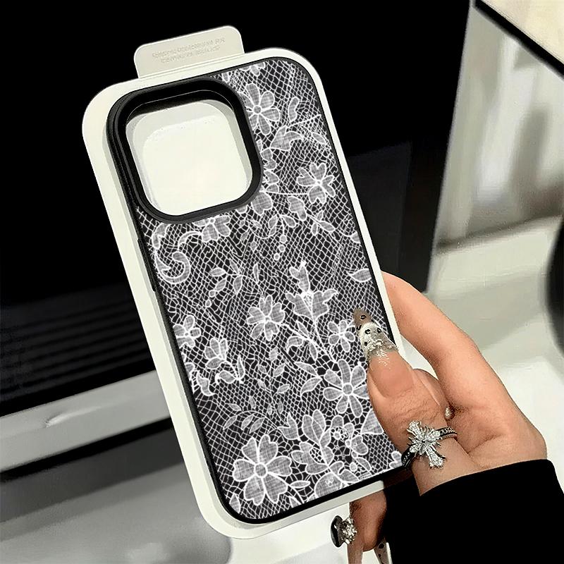 White Lace Patterned Lychee Textured Phone Case for Xiaomi Poco F7 F6 F5 X7 X6 X5 M6 Pro4G for Xiaomi 15 14 13 15T 14T 13T Cover