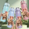 1PC Cute Puppy Bear Cartoon Print 750ml Color Plastic Sports Water Bottle Leakproof Flip Straw Lid Suitable for Sports Office Home Use