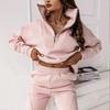 Damen Trainingsanzug mit Stehkragen und langen Ärmeln, lockere Passform, Halbreißverschluss-Sweatshirt, Jogginghose mit elastischem Bund, zweiteiliges Set