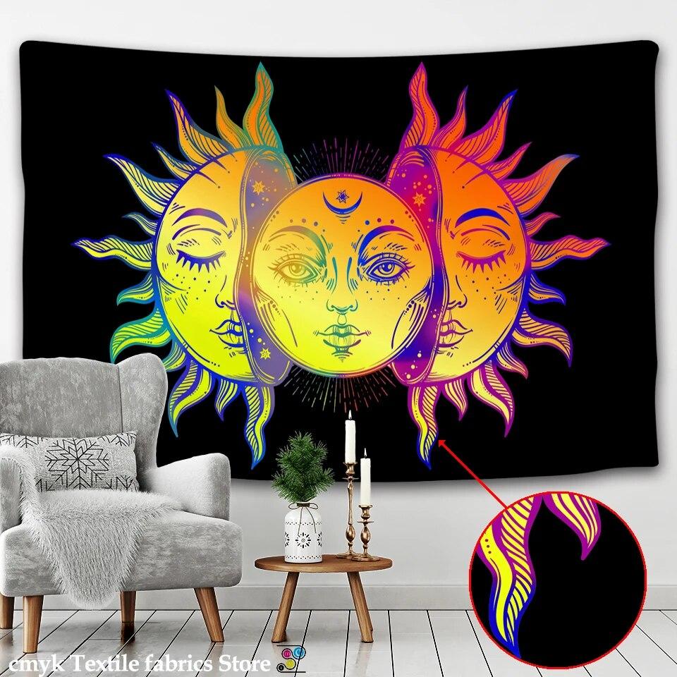 Sun God Moon God Tapestry Bohemian Style Wall Hanging Background Decoration Fabric Beautiful Mysterious Print Decoration