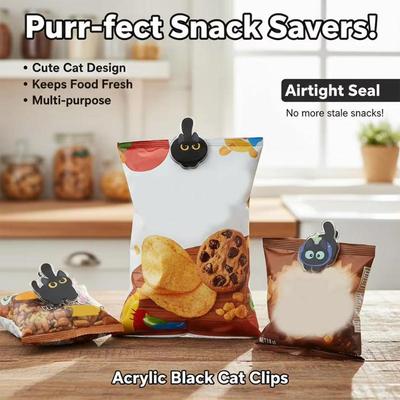 8Pcs Food Storage Creative Snack Clip Black Cat Bag Clips Seasoning Bag Fresh-Keeping Moisture-Proof Cute Seal Clip Kitchen Tool