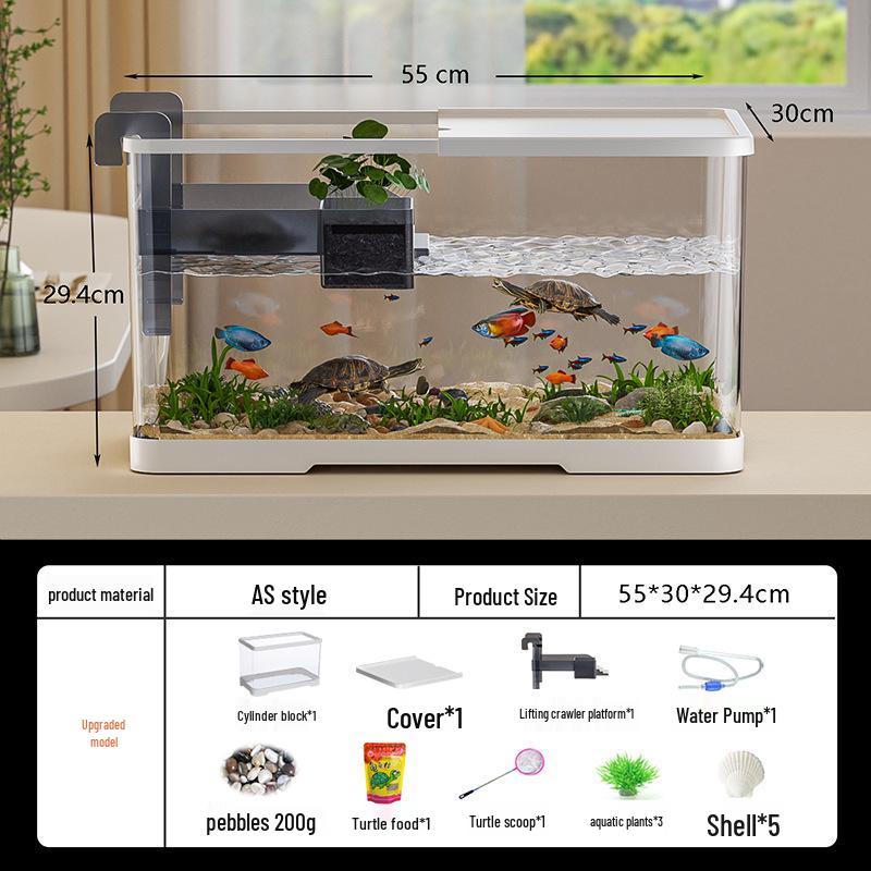 Versatile Desktop Turtle & Fish Aquarium with Basking Platform and Integrated Circulation System