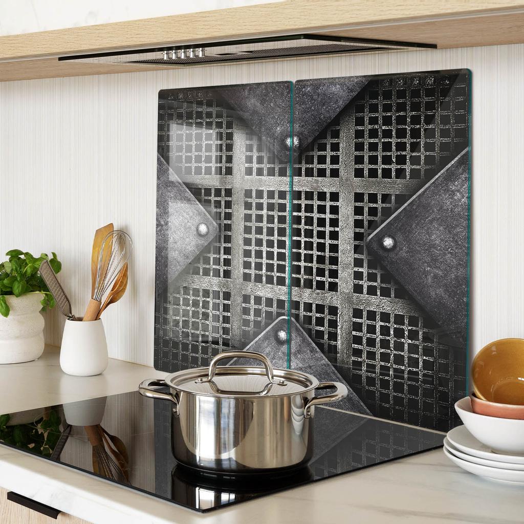 Glass Kitchen Serving Boards With Metal Mesh Graphics 2X30X52 Cm
