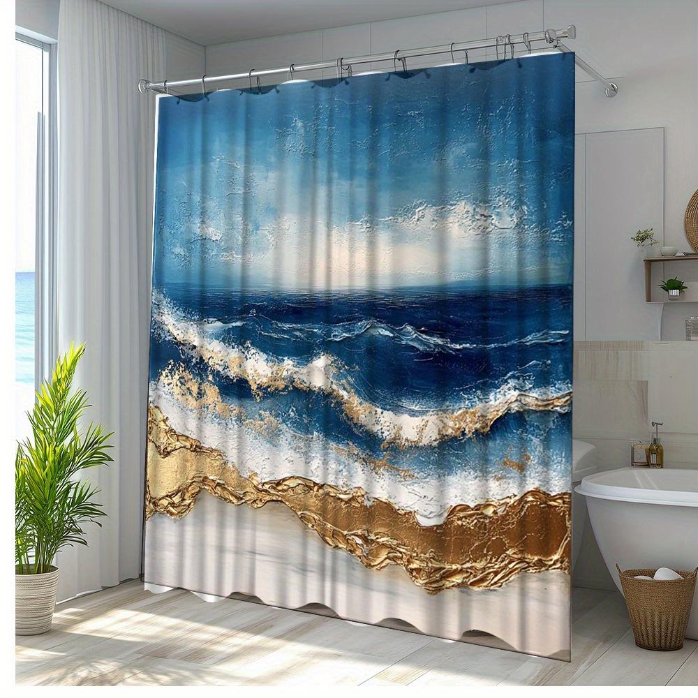 1pc Ocean Wave Bath Curtain - Coastal Beach Theme Decor with Stunning Scenic Design, Durable Polyester Fabric, 70. 8x70. 8 Inche