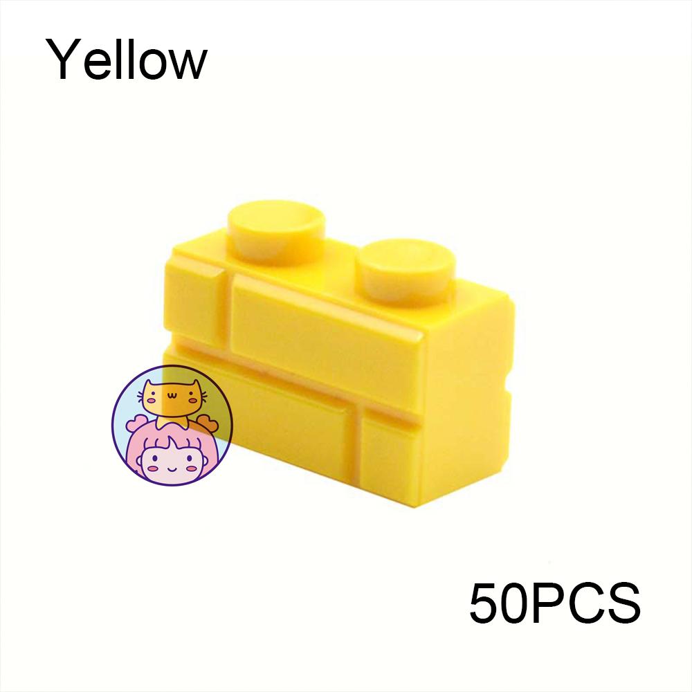 50pcs Wall Striped Bricks MOC 1x2 Building Blocks Toys Palace Castle Creative Figures Military House Wall Transparency Parts