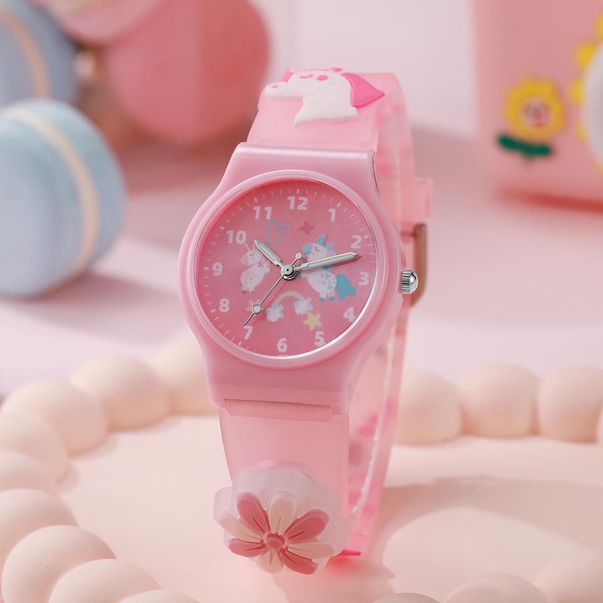 New style unicorn party cartoon quartz watch for girls, silicone strap, cute and colorful student quartz watch розовый