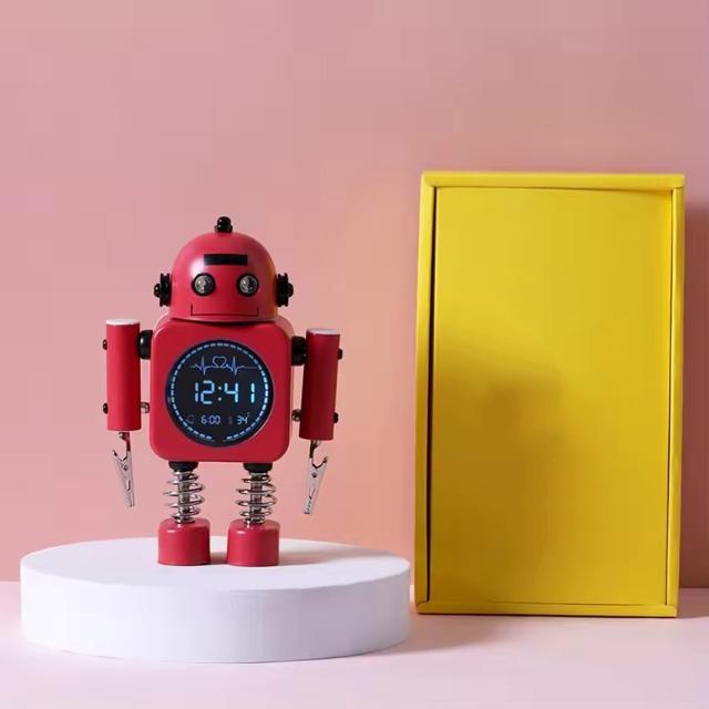 Moderne Süße Metall Roboter Digitaler Wecker Stille LED Temperaturanzeige Nachtlicht Schreibtisch Uhr für Kinderzimmer Nachttisch