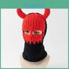 Handcrafted Demon Knit Hat With Thick Warm Fleece Face Mask For Winter Streetwear Fans