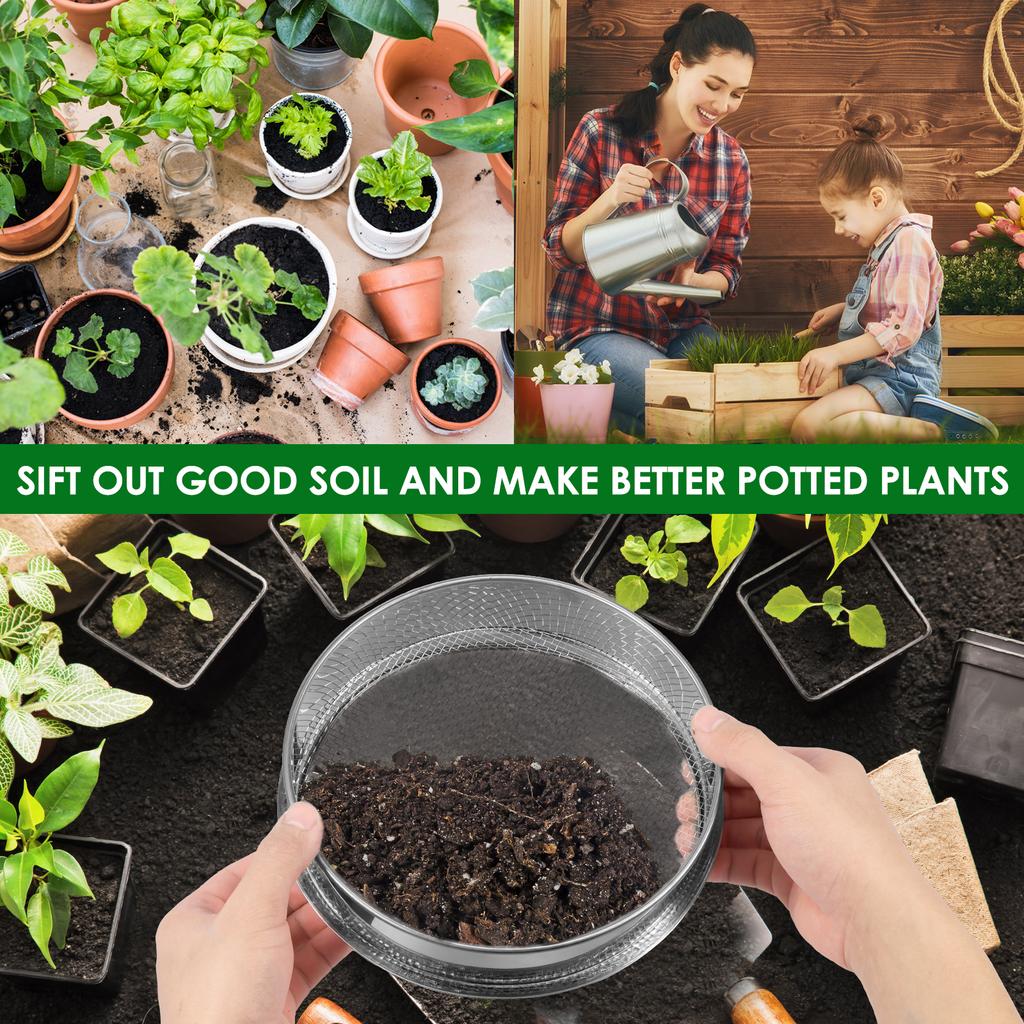 3Pcs Garden Soil Sieve Stainless Steel Rice Fine Wire Mesh Strainer Handheld Kitchen Strainers Round Flour Baking Sieve