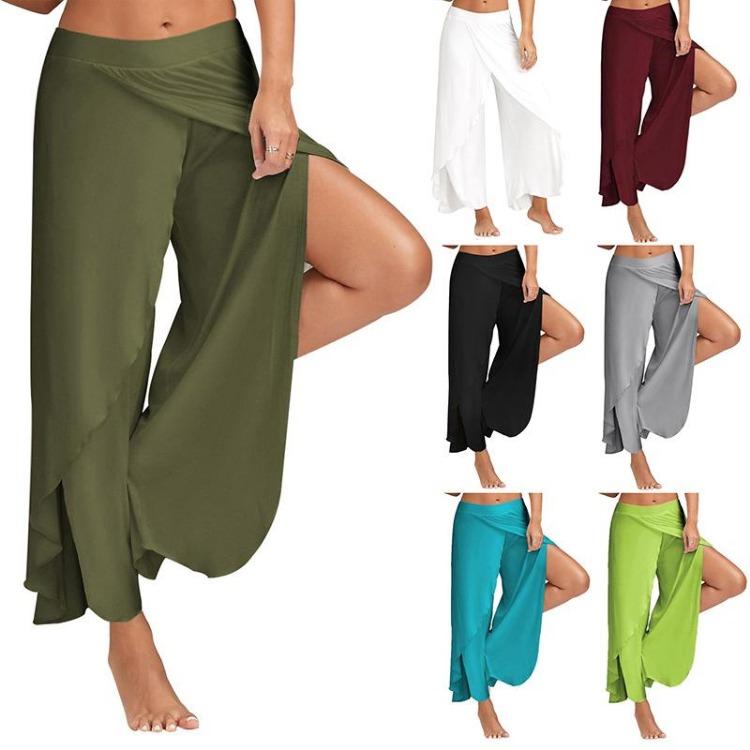

Women Casual Yoga Pants Loose Wide Leg Solid Color Sports Pants 5XL темно-зелений колір