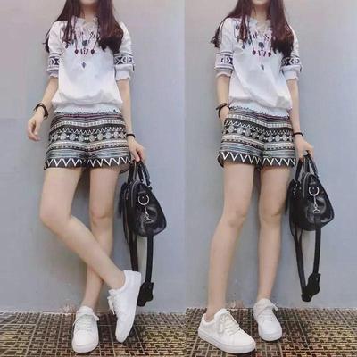 Korean Women's Summer Casual Embroidered T-Shirt & Shorts Set