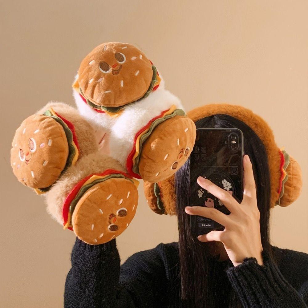 Cartoon Fluffy Ear Warmers Soft Burger Earmuffs Cute Fuzzy Ear Covers Winter Outdoor