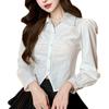 Women's Autumn Solid Colour Cardigan Lapel Long Sleeve Pleated Button Shirt