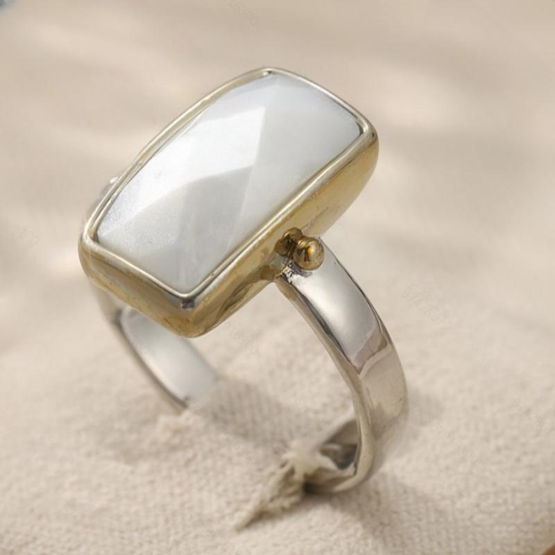 1-piece Retro Silver Color Square Inlaid Stone Ring, Suitable for Women's Simple Design Daily Accessories and Gifts