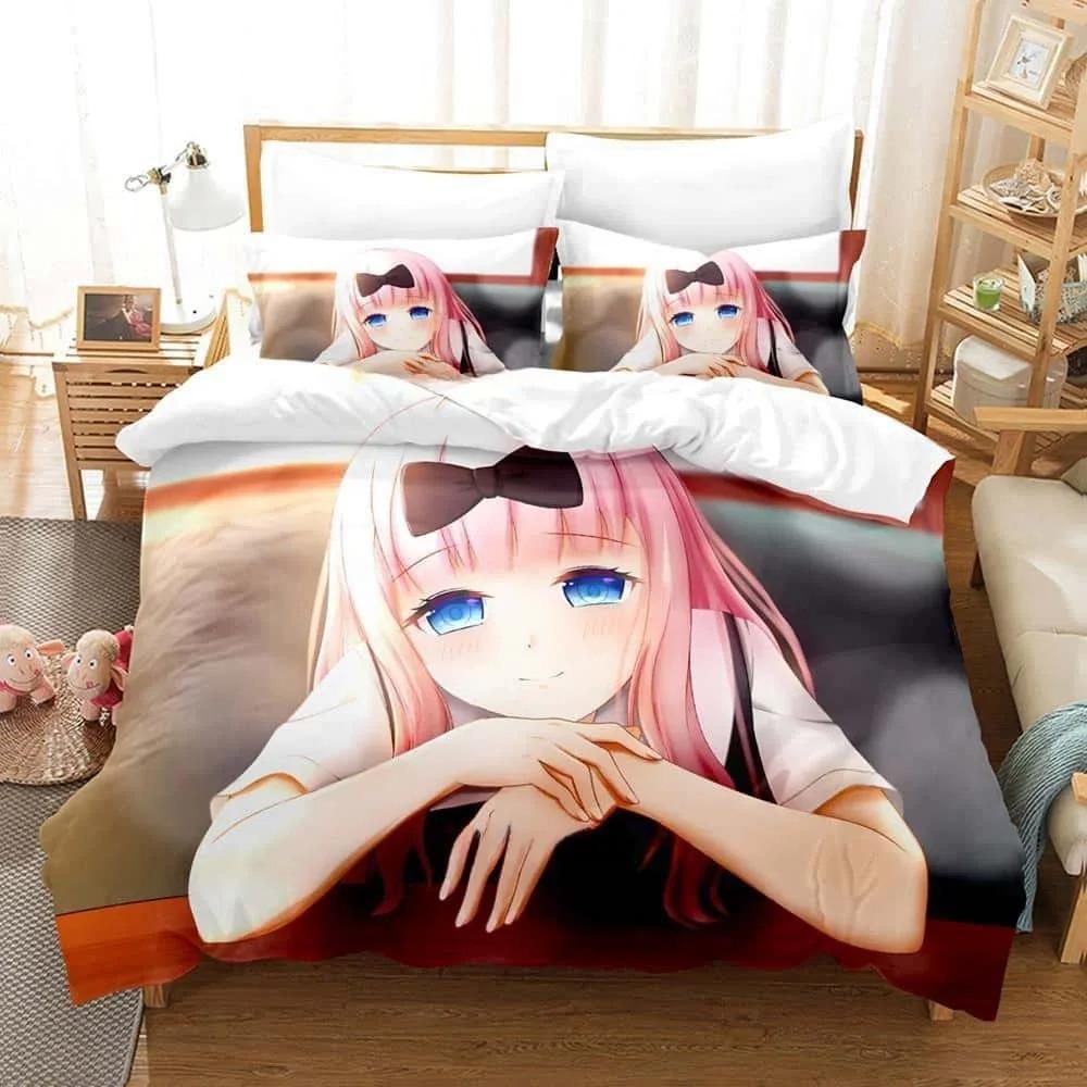 3D Print Anime Kawaii Girls Kaguya-sama Love is War Bedding Set Cartoon Anime three-piece set Adult Kid Bedroom Duvet cover Sets