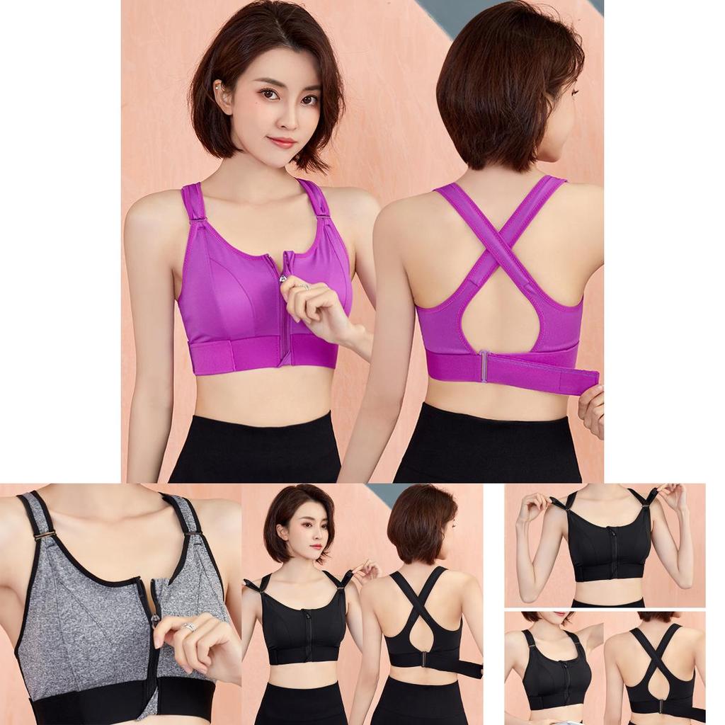 Soutien-gorge de sport rembourré sans coutures pour femme à impact élevé avec fermeture éclair sur le devant et bretelles réglables