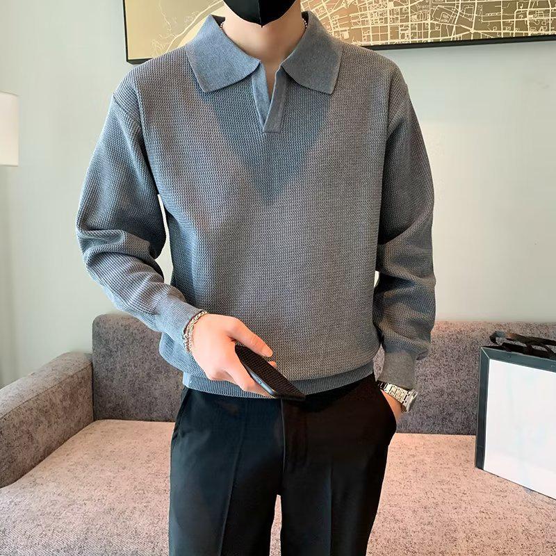 Men's Retro Heavyweight Knit Pullover Polo Sweater for Autumn/Winter