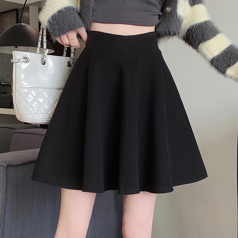 Black High-Waisted Wool Pleated A-Line Short Skirt for Women - Slim-Fit Spring/Autumn 2026 Collection