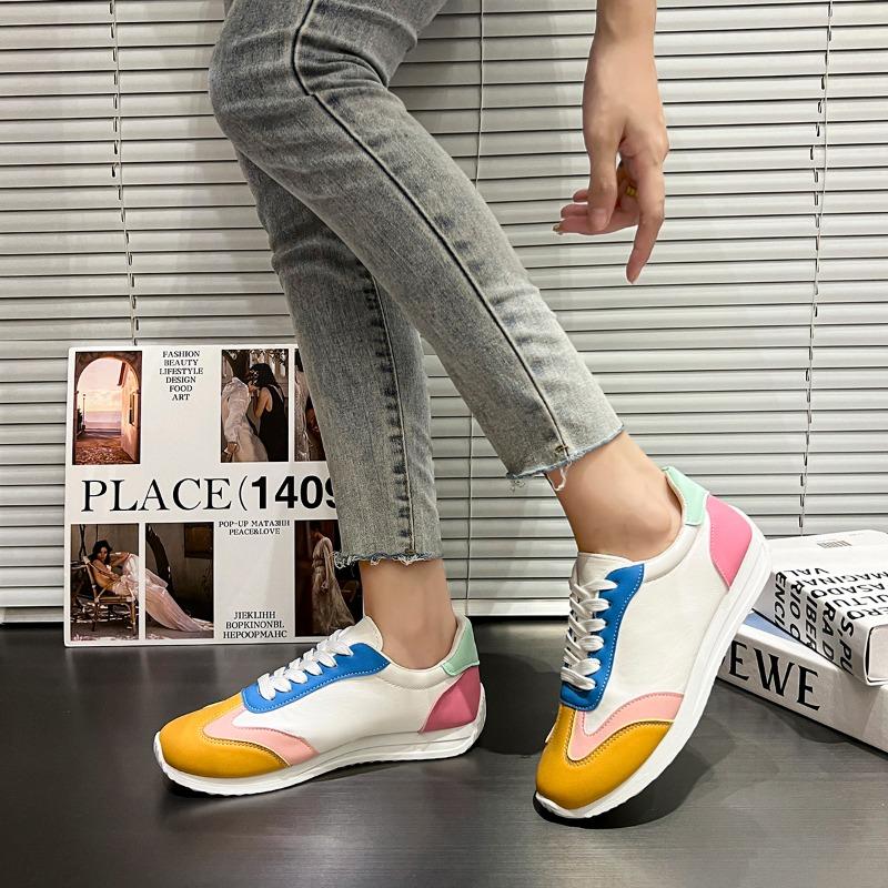 Fashion Women's Casual Single Shoes Spring New Round Head Multi-color Front Lacing Soft Sole Non-slip Low-top Sneakers