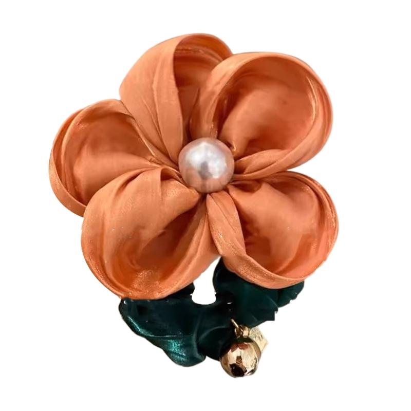 Elegantes florales Perlen-Haargummi für Frauen Bequem und stilvoll Elastisches Stoff-Blumen-Scrunchie Haarband Haarschmuck