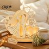 Rustic Wood Carving Art Wooden Couple Ornaments with LED Lights, Romantic Statue Heart Atmospheric Wedding Table Centerpiece Design, Warm Glow