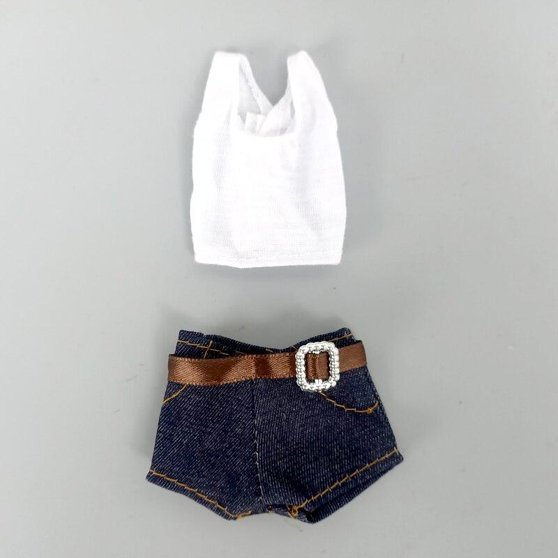 

Белые топы без рукавов с круглым вырезом + короткие джинсовые брюки, одежда для куклы Барби 1/6, одежда для кукол BJD, аксессуары для кукольного дома, детская игрушка для девочек белый