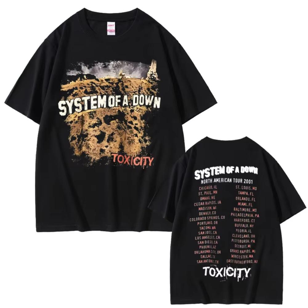 Vintage Rock Band System of A Down Toxicity Tour T Shirts Men's Women Gothic Punk Rock T-shirts Men's Hip Hop Oversized T Shirts