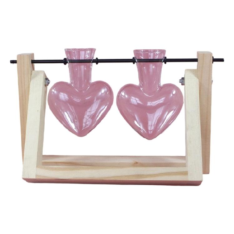 Heart Shape Glass Vases Propagation Station For Indoor Hydroponics Planter Plant Terrarium With Wooden Stand Home Decors