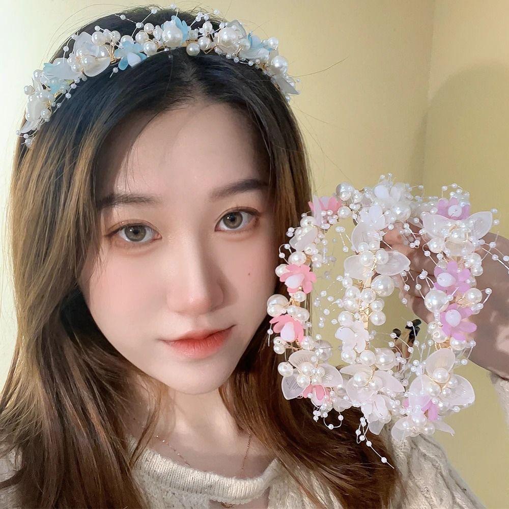 Sweet Style Flower Garland Headband Simple Design Bride Wedding Crown Beaded Headpiece Children