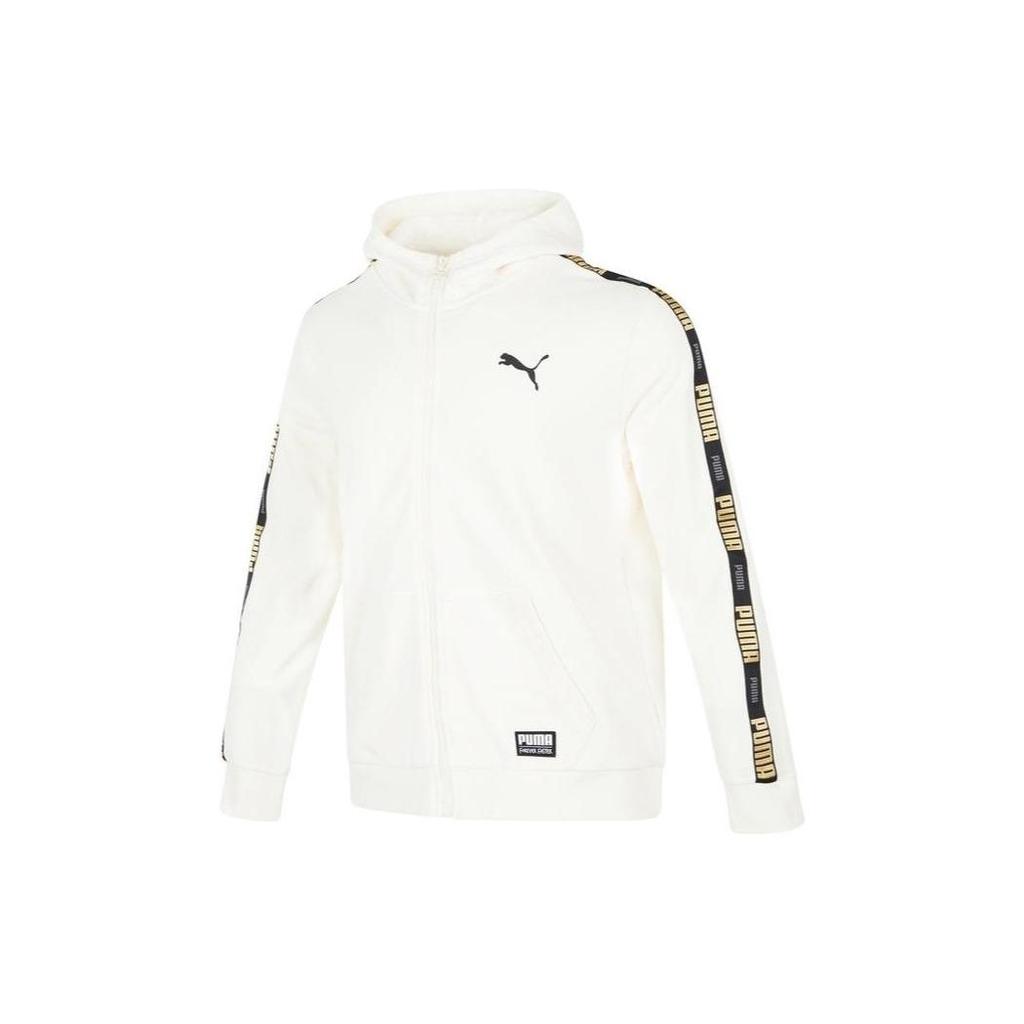 Puma Pánská mikina s kapucí na zip s potiskem loga s plným pruhem Unisex svrchní oblečení Bílá 539532-93