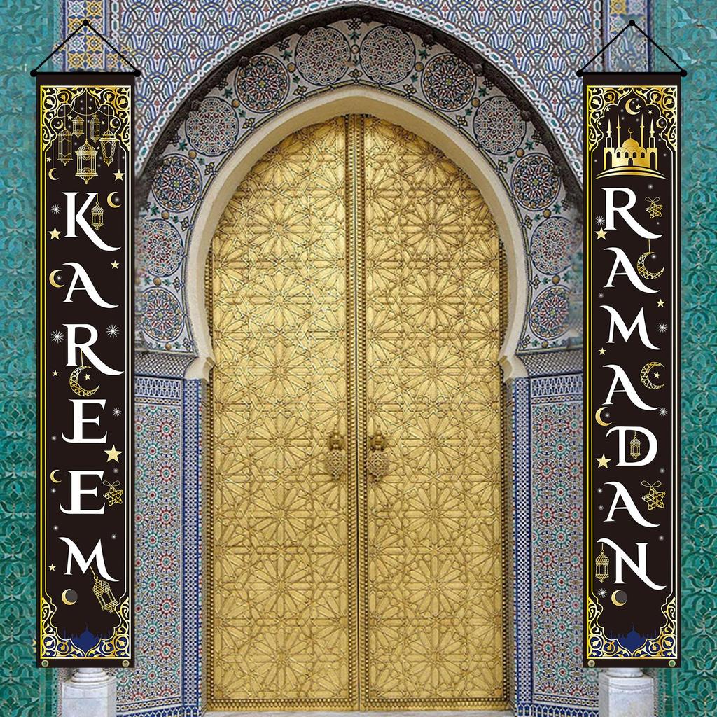 Eid Set Eid Mubarak Porch Sign Ramadan Banner Hanging Decor for