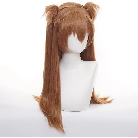 Asuka Langley perruque Orange Evangelion Asuka Langley Cosplay perruque avec pince queue de cheval double queue