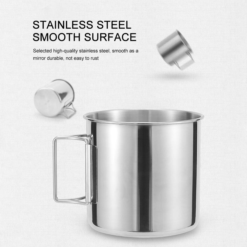 Coffee Cup with Foldable Handle Tea Beer Coffee Mug Lightweight Portable Camping Cup Stainless Steel for Outdoor Use