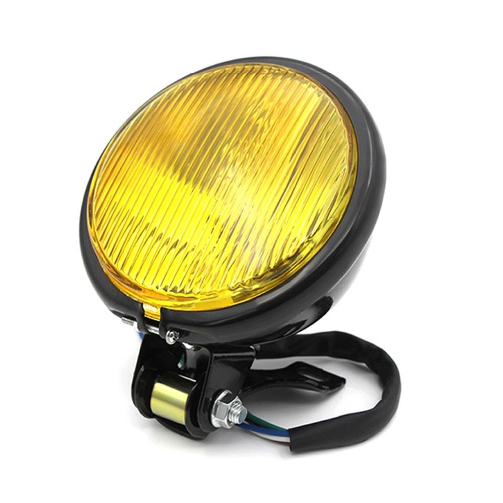 

Ретро металлическая мотоциклетная фара, круглая с держателем, гальваническая винтажная для Honda Hayabusa Suzuki Harley Yamaha Dirt жёлтый