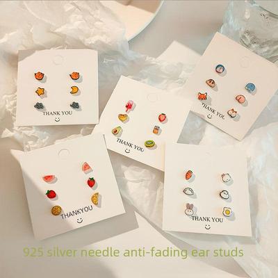 2022 Anti-Fading Silver Needle Earrings Set - Cute, Simple, Niche Designs for Trendy Students