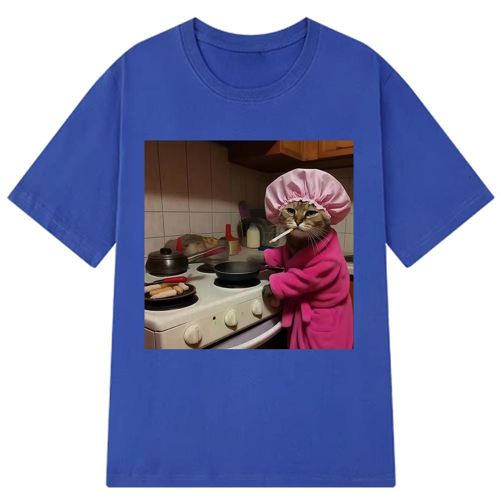 Funny Housewife Cat Meme Tshirt Unisex Unisex Vintage Tops Shortsleeved Fashion Harajuku Casual Oversized Pure Cotton Tshirts