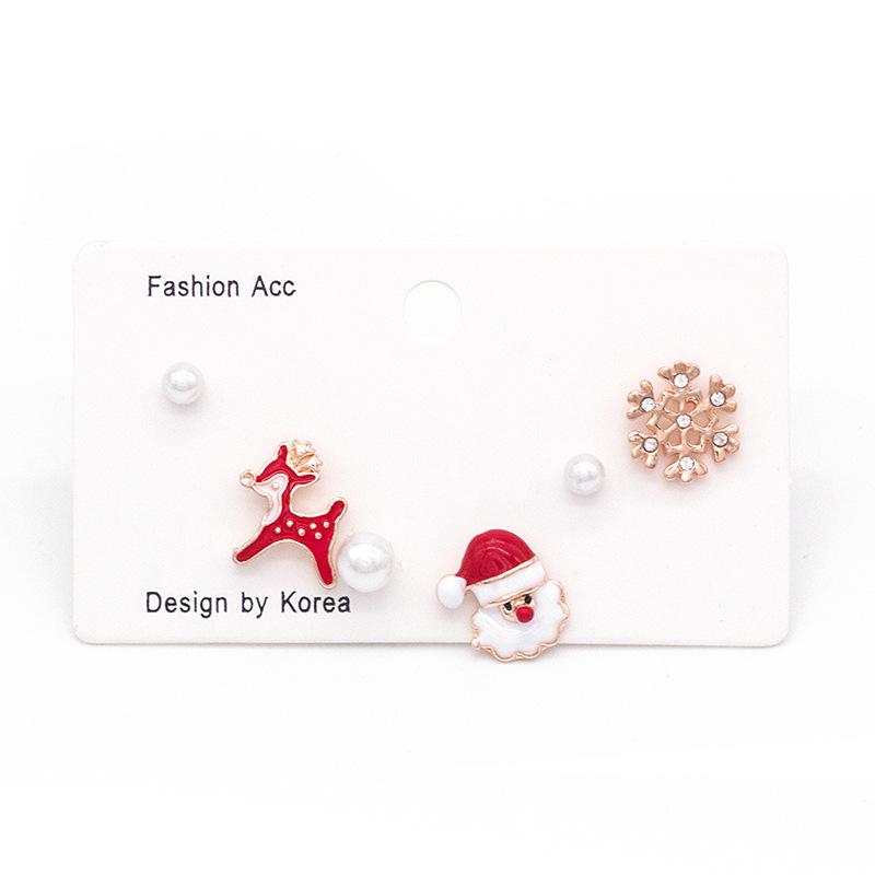 Dripping Elk Snowflake Santa Multi-Pair Earrings Set, Stylish Christmas Earrings