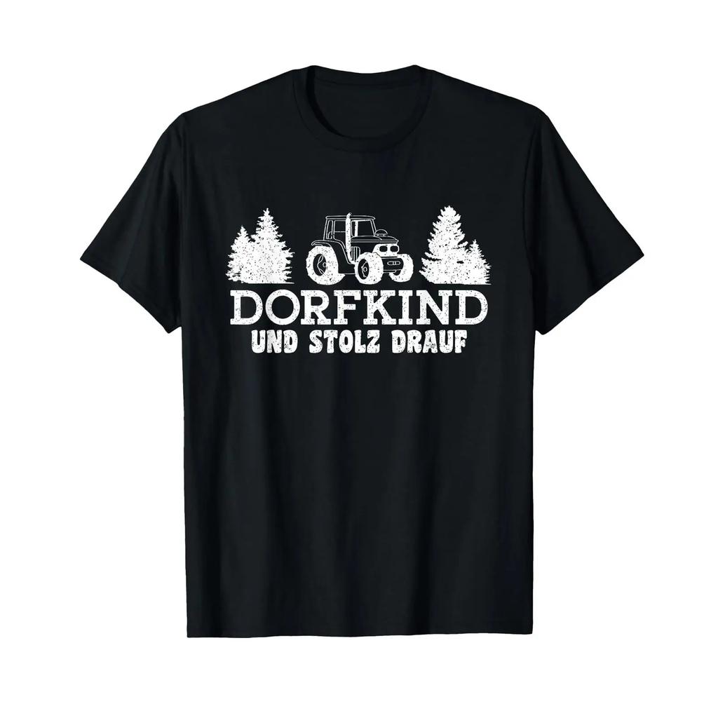 Dorfkind Und Stolz Drauf Tractor Funny Landkind Slogan T Shirt Vintage Top For Everyday Wear Versatile Graphic Soft