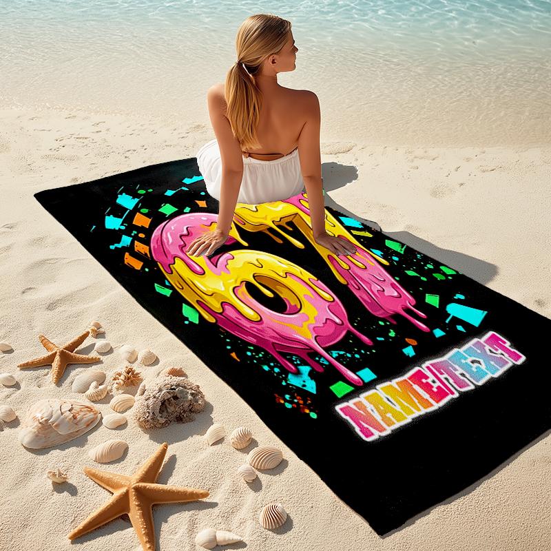 1PC Custom Name Colorful Numbers Beach Towel Highly Absorbent And Sand-Resistant Towel for Swimming, Pool, Yoga, And Travel Lightweight