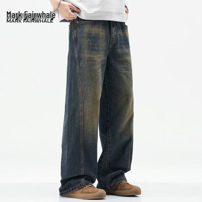 Mark Fairwhale Men's Retro Distressed Loose Straight-Leg Jeans