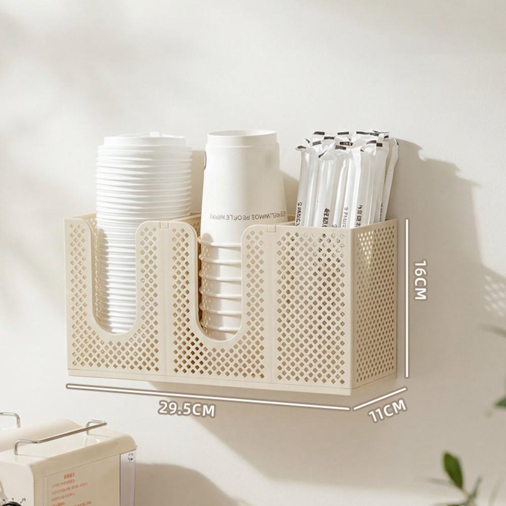 Wall Mounted Paper Cup Holder 3 Compartments Straw Organizer Coffee Cup Dispenser Home Office