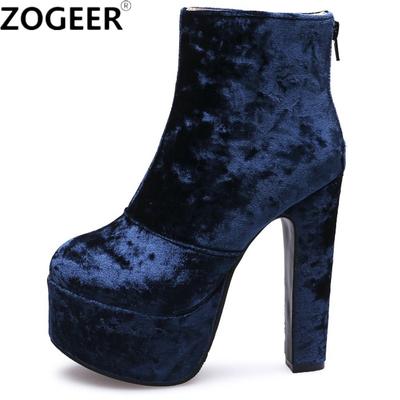 Fashion Platform Women Ankle Boots Fashion Velvet High Heels Boots Female Sexy Round Toe Nightclub Party Ladies Shoes Large Size 45