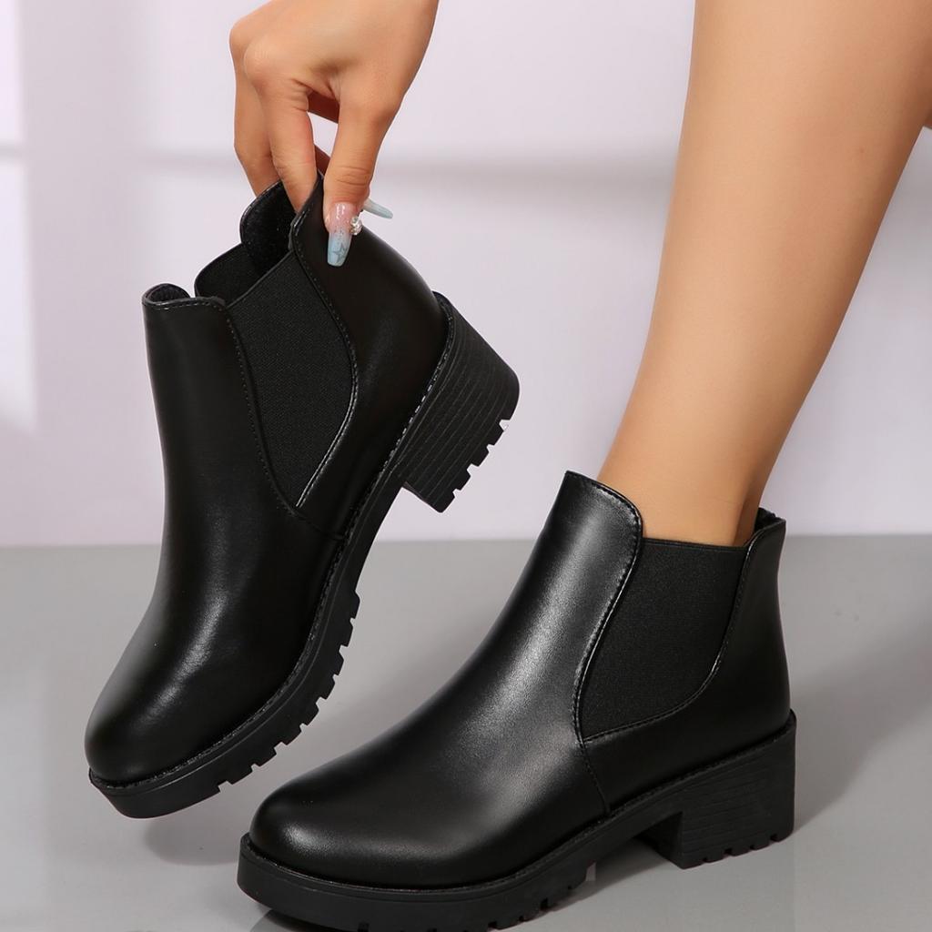 2025 Autumn and Winter New British Martin Boots Short Boots Thick Heel Single Boots Korean Version Chelsea Boots Internet Celebrity Locomotive Boots