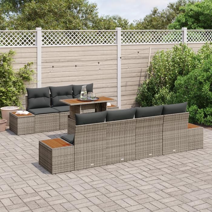 VidaXL Ensemble de canapé de jardin avec coussin 8 pcs Gris Poly rotin, Jardin et Terrasse, Ensemble Modulaire 3350041