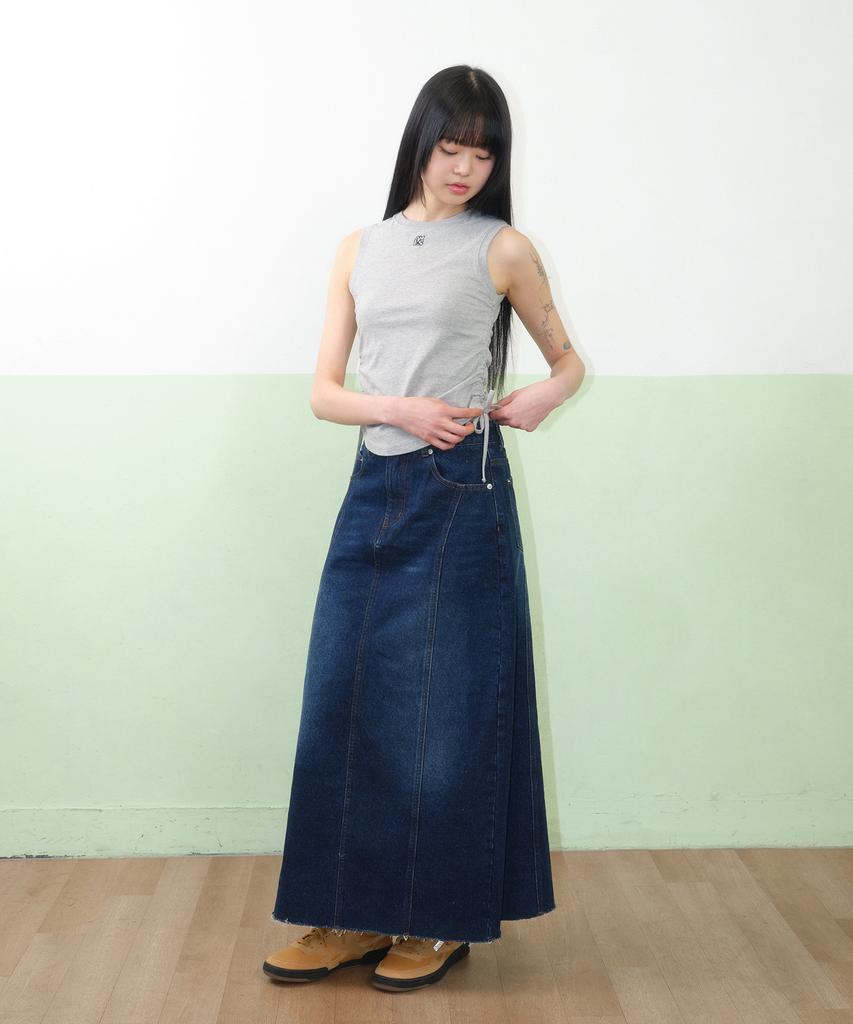 AMES-WORLDWIDE Curved Line Denim Long Skirt Blue