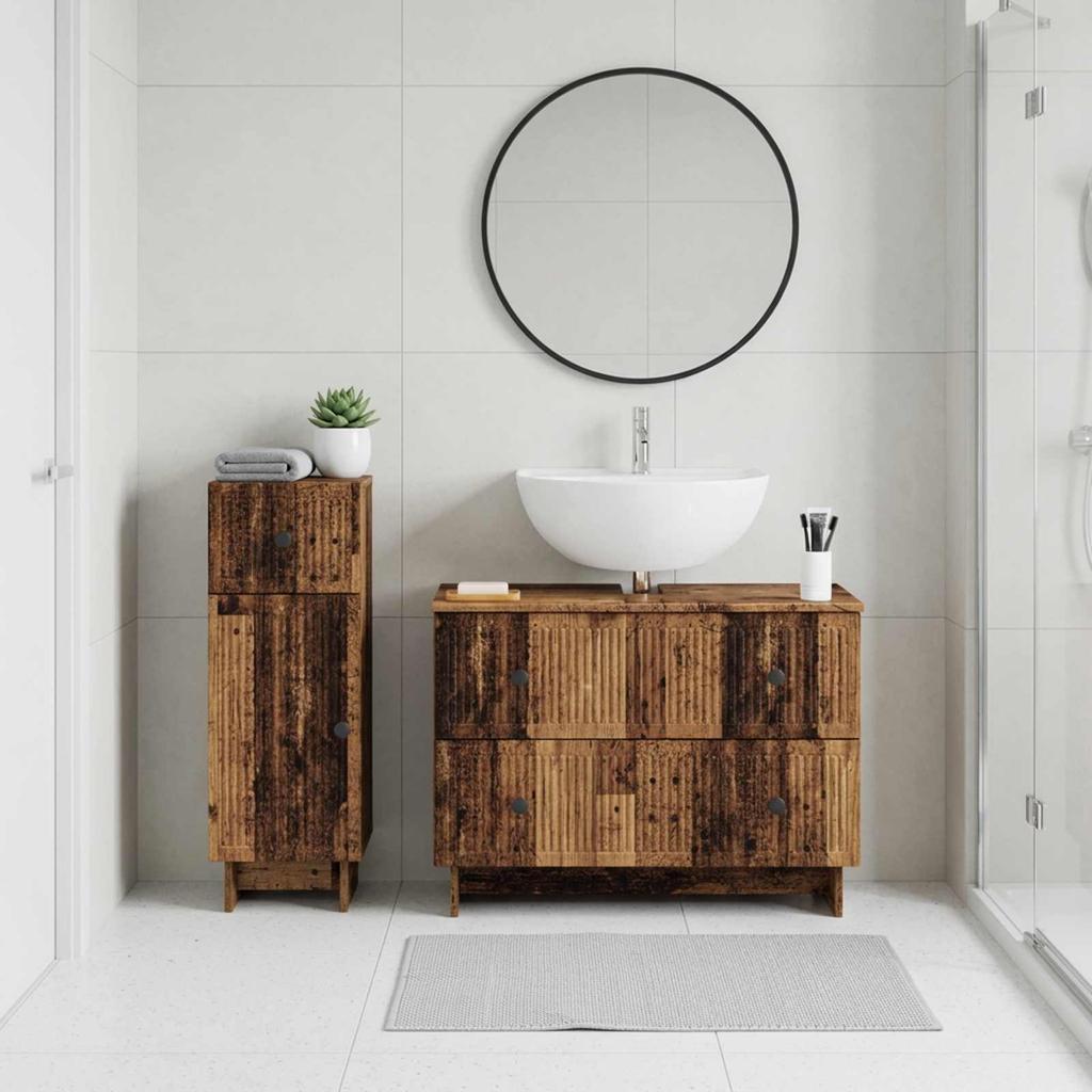 2 Piece Bathroom Cabinet Set EDE Reclaimed Wood Engineered Wood